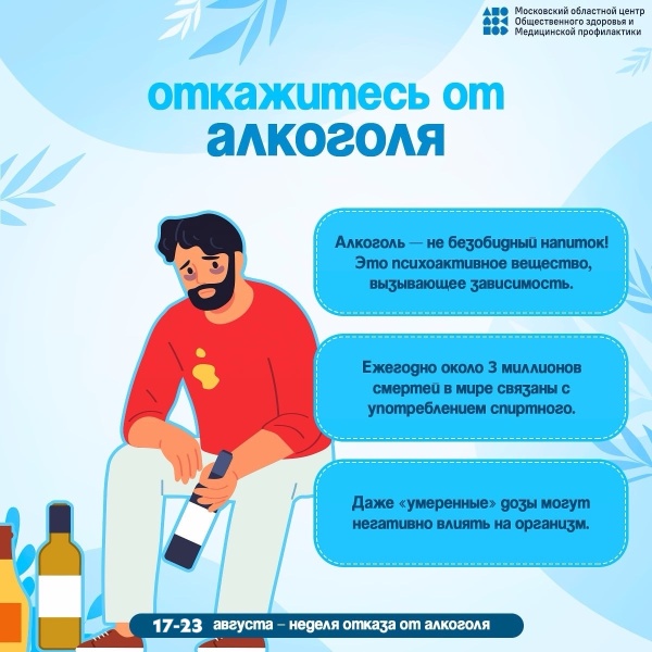 С 17 по 23 августа проводится Недели отказа от алкоголя