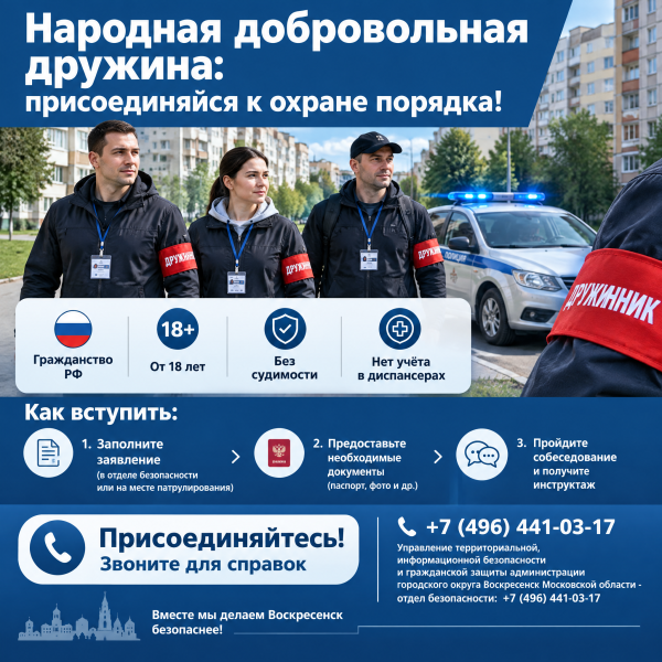 Приглашаем жителей городского округа Воскресенск вступить в Народную добровольную дружину