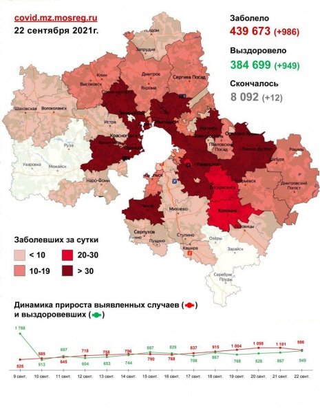 986 случаев заболевания коронавирусом выявлено в Подмосковье за сутки