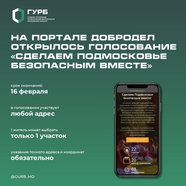 На портале "Добродел" стартовало голосование "Сделаем Подмосковье безопасным вместе"