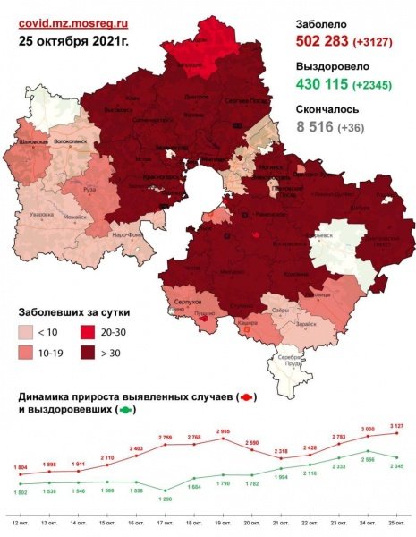 8940 случаев заболевания коронавирусной инфекцией выявлено в Подмосковье с 23 по 25 октября