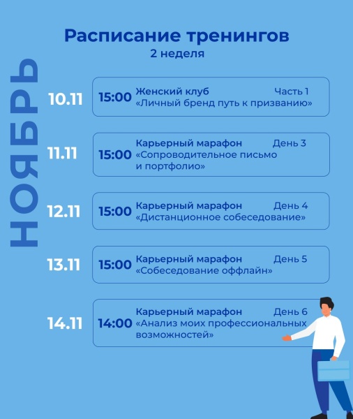 Расписание тренингов на следующую неделю