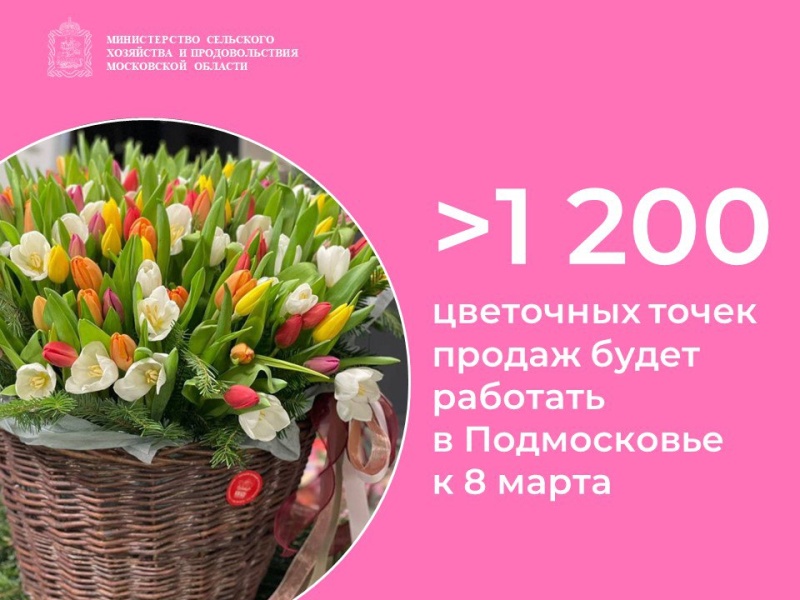 Более 1 200 мест продажи цветов будут работать в Подмосковье к 8 марта