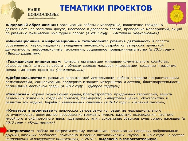 Наше подмосковье премия губернатора 2019 официальный сайт проекты